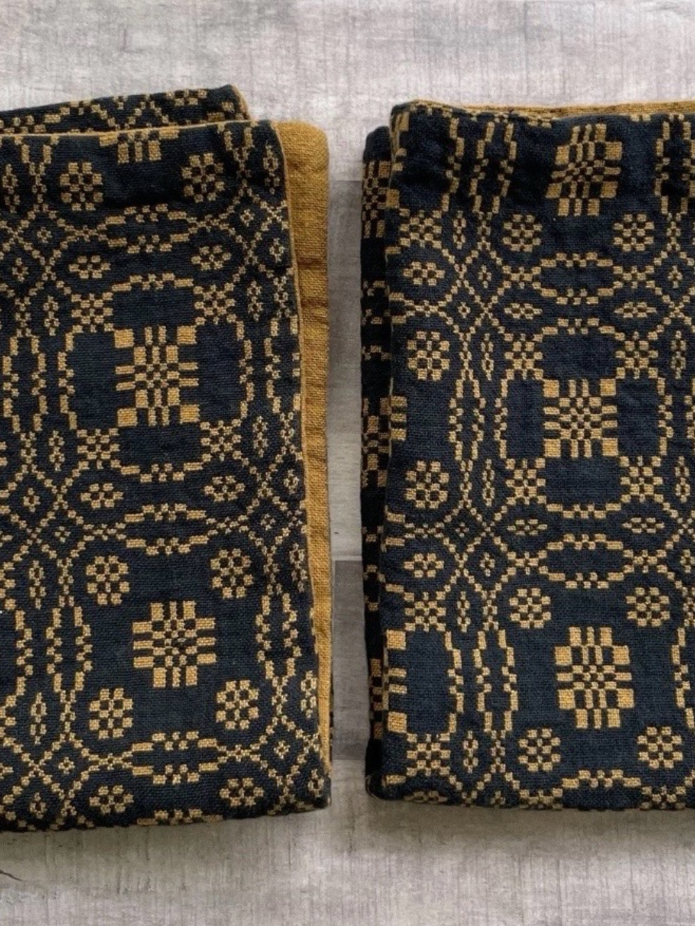 2 Raghu kitchen placemats/linens fabric black mustard colonial primitive Fall